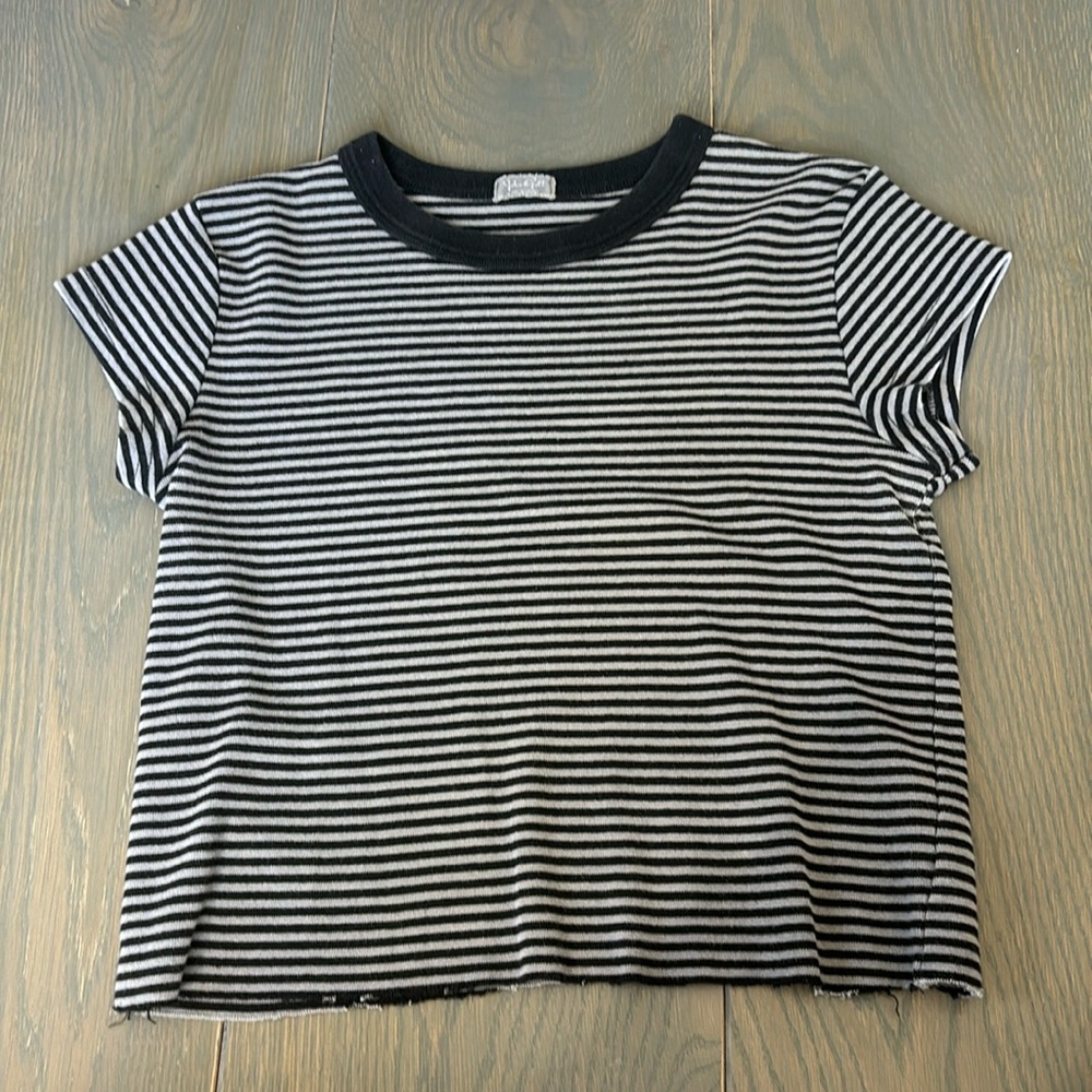 Brandy Melville Cropped Grey & Black Striped Tee